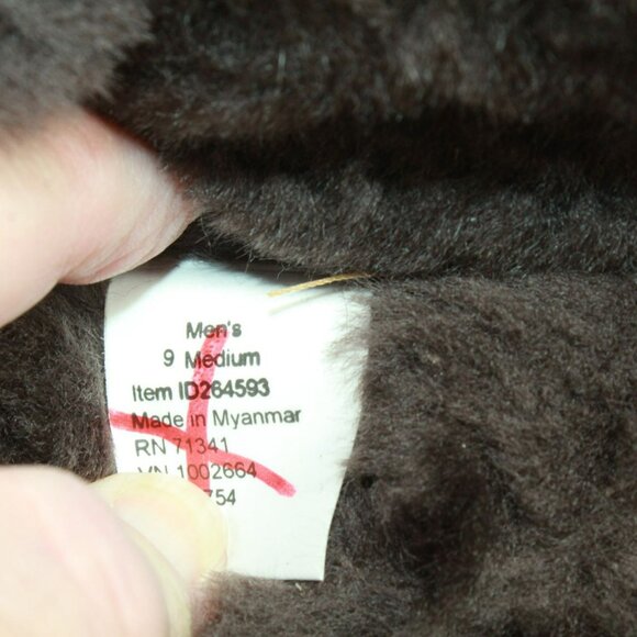 LL Bean Dark Brown Suede Wicked Good Shearling Lined Moccasin Slippers Size 9 M - Picture 8 of 9